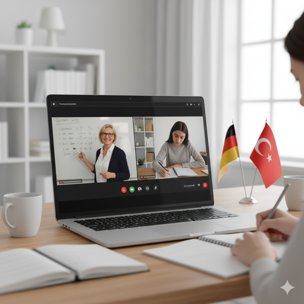 Online Almanca dersi alan öğrenci
